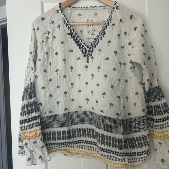 Johnny Was Cream and Black Embroidered Blouse - Picture 1 of 7